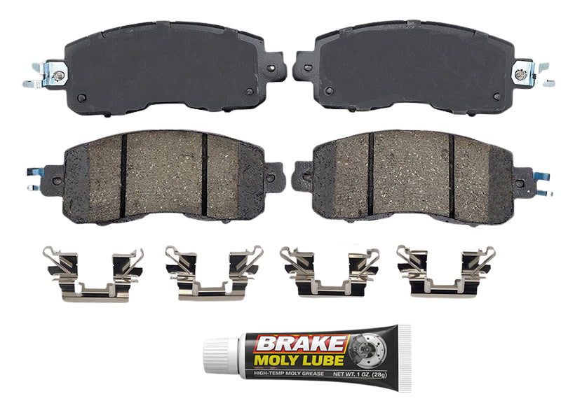 Built using advanced ceramic-based - carbon-fiber, copper-free compounds, these pads deliver consistent stopping power while meeting modern environmental standards. Each set is application-specific, ensuring a precise fit and proper contact with your rotors for smooth braking. Every set includes everything needed for a professional installation. Premium hardware clips secure the pads in place for rattle-free operation. Includes synthetic brake lubricant to ensure smooth caliper movement and even wear.