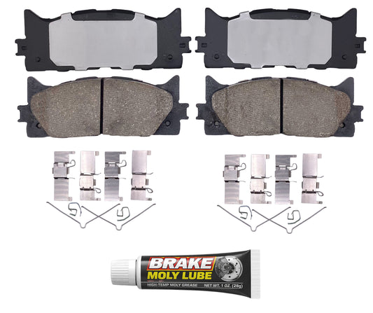 Built using advanced ceramic-based - carbon-fiber, copper-free compounds, these pads deliver consistent stopping power while meeting modern environmental standards. Each set is application-specific, ensuring a precise fit and proper contact with your rotors for smooth braking. Every set includes everything needed for a professional installation. Premium hardware clips secure the pads in place for rattle-free operation. Includes synthetic brake lubricant to ensure  smooth caliper movement and even wear.
