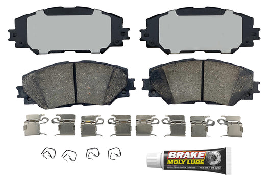 Built using advanced ceramic-based - carbon-fiber, copper-free compounds, these pads deliver consistent stopping power while meeting modern environmental standards. Each set is application-specific, ensuring a precise fit and proper contact with your rotors for smooth braking. Every set includes everything needed for a professional installation. Premium hardware clips secure the pads in place for rattle-free operation. Includes synthetic brake lubricant to ensure  smooth caliper movement and even wear.