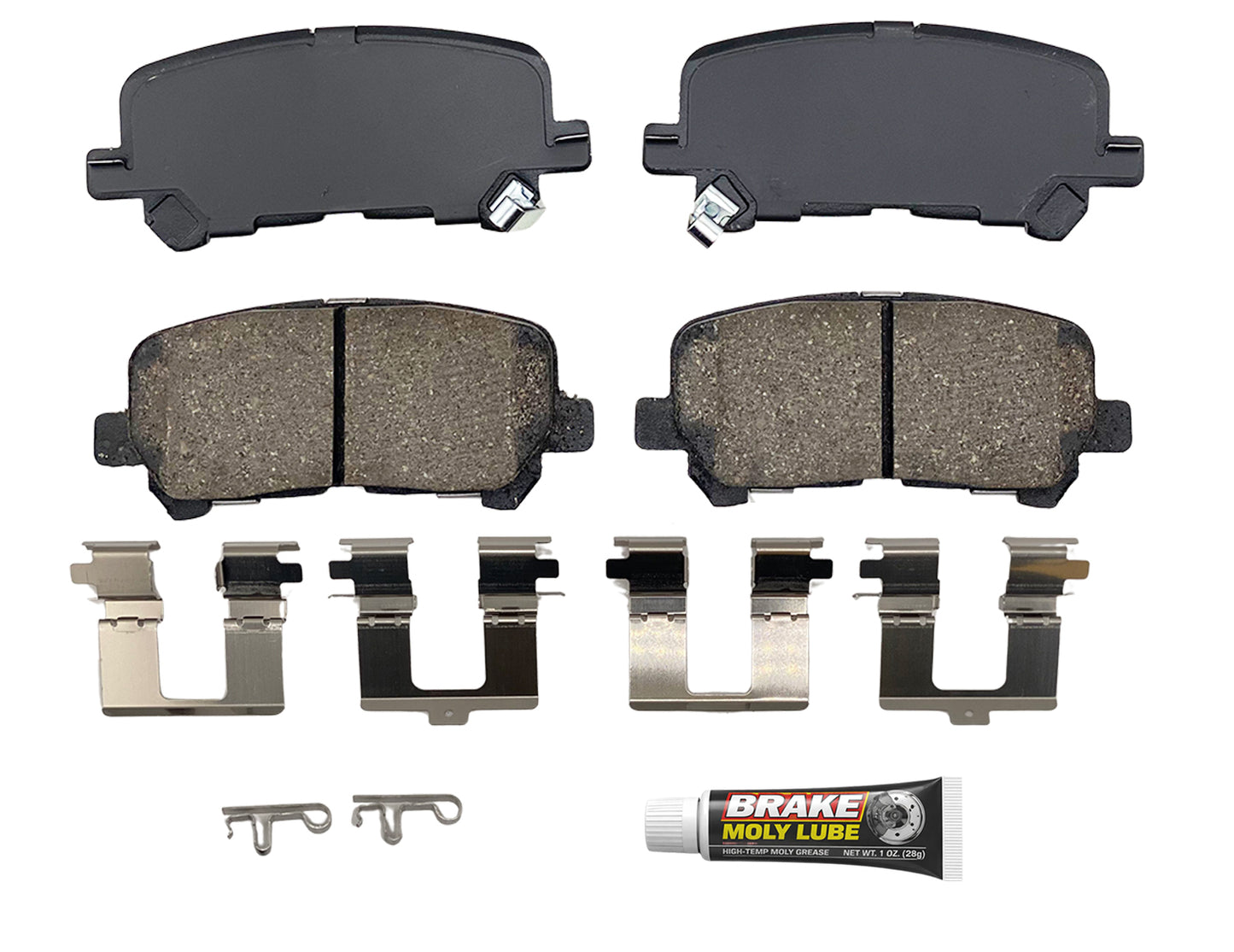 Built using advanced ceramic-based - carbon-fiber, copper-free compounds, these pads deliver consistent stopping power while meeting modern environmental standards. Each set is application-specific, ensuring a precise fit and proper contact with your rotors for smooth braking. Every set includes everything needed for a professional installation. Premium hardware clips secure the pads in place for rattle-free operation. Includes synthetic brake lubricant to ensure  smooth caliper movement and even wear.