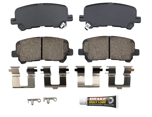 Built using advanced ceramic-based - carbon-fiber, copper-free compounds, these pads deliver consistent stopping power while meeting modern environmental standards. Each set is application-specific, ensuring a precise fit and proper contact with your rotors for smooth braking. Every set includes everything needed for a professional installation. Premium hardware clips secure the pads in place for rattle-free operation. Includes synthetic brake lubricant to ensure  smooth caliper movement and even wear.