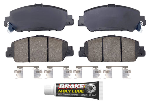 Built using advanced ceramic-based - carbon-fiber, copper-free compounds, these pads deliver consistent stopping power while meeting modern environmental standards. Each set is application-specific, ensuring a precise fit and proper contact with your rotors for smooth braking. Every set includes everything needed for a professional installation. Premium hardware clips secure the pads in place for rattle-free operation. Includes synthetic brake lubricant to ensure  smooth caliper movement and even wear.