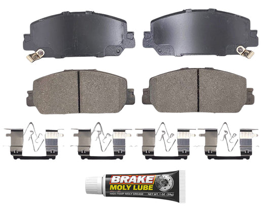 Built using advanced ceramic-based - carbon-fiber, copper-free compounds, these pads deliver consistent stopping power while meeting modern environmental standards. Each set is application-specific, ensuring a precise fit and proper contact with your rotors for smooth braking. Every set includes everything needed for a professional installation. Premium hardware clips secure the pads in place for rattle-free operation. Includes synthetic brake lubricant to ensure  smooth caliper movement and even wear,